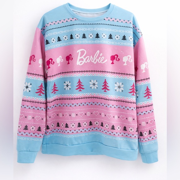 Barbie Sweaters - Barbie Fair Isle Holiday Sweatshirt Pink Blue Size M